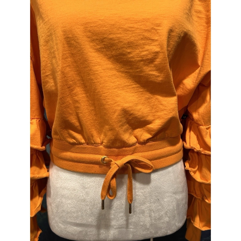 Mi Gente Converse Cropped Shirt Ruffled Long Sleeve Drawstring Orange Womens M - Picture 3 of 6